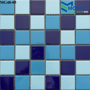 Gạch Mosaic Gốm men trơn 3 màu xanh nhạt đậm trộn 48x48x6mm MG48-5