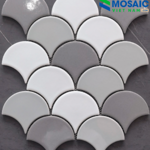 Gạch Mosaic Gốm vảy cá 3 màu trắng nâu MGTT079