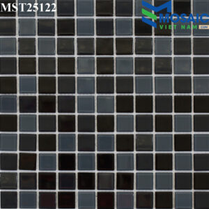 Gạch Mosaic Thủy tinh trộn 3 đen 25x25mm MST 25122
